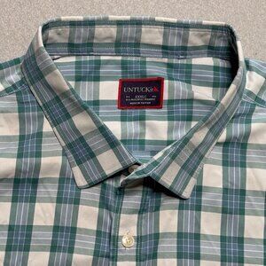 UNTUCKit Mens White/Green Plaid Button Up Long Sleeve Shirt Size 3XL Classic